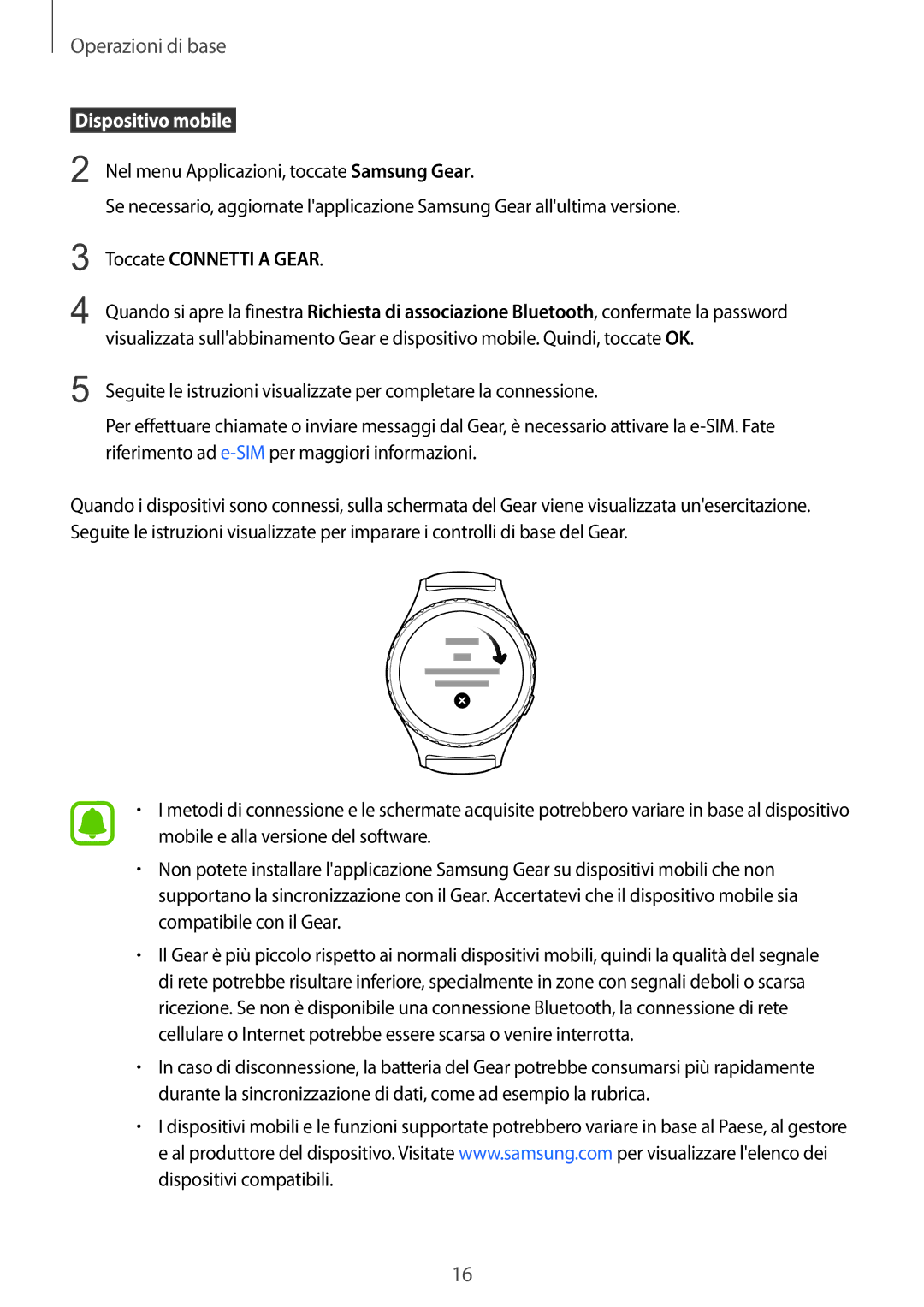 Samsung SM-R7350ZKGTIM manual  Dispositivo mobile , Toccate Connetti a Gear 